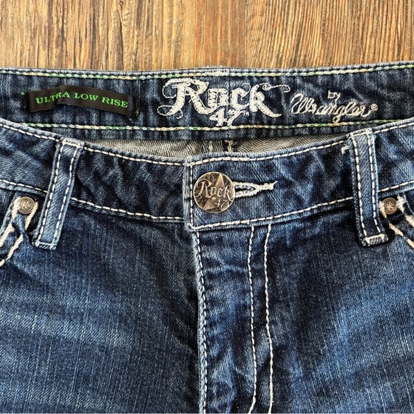 Wrangler Rock 47 Ultra Low Rise Jeans 7x36 Western Biker Thick Stitch Whiskering - Picture 12 of 14